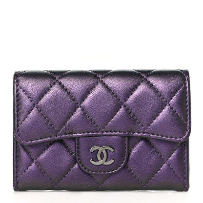 Chanel Iridescent Lambskin Quilted Flap Card Holder Purple 1 of 9
