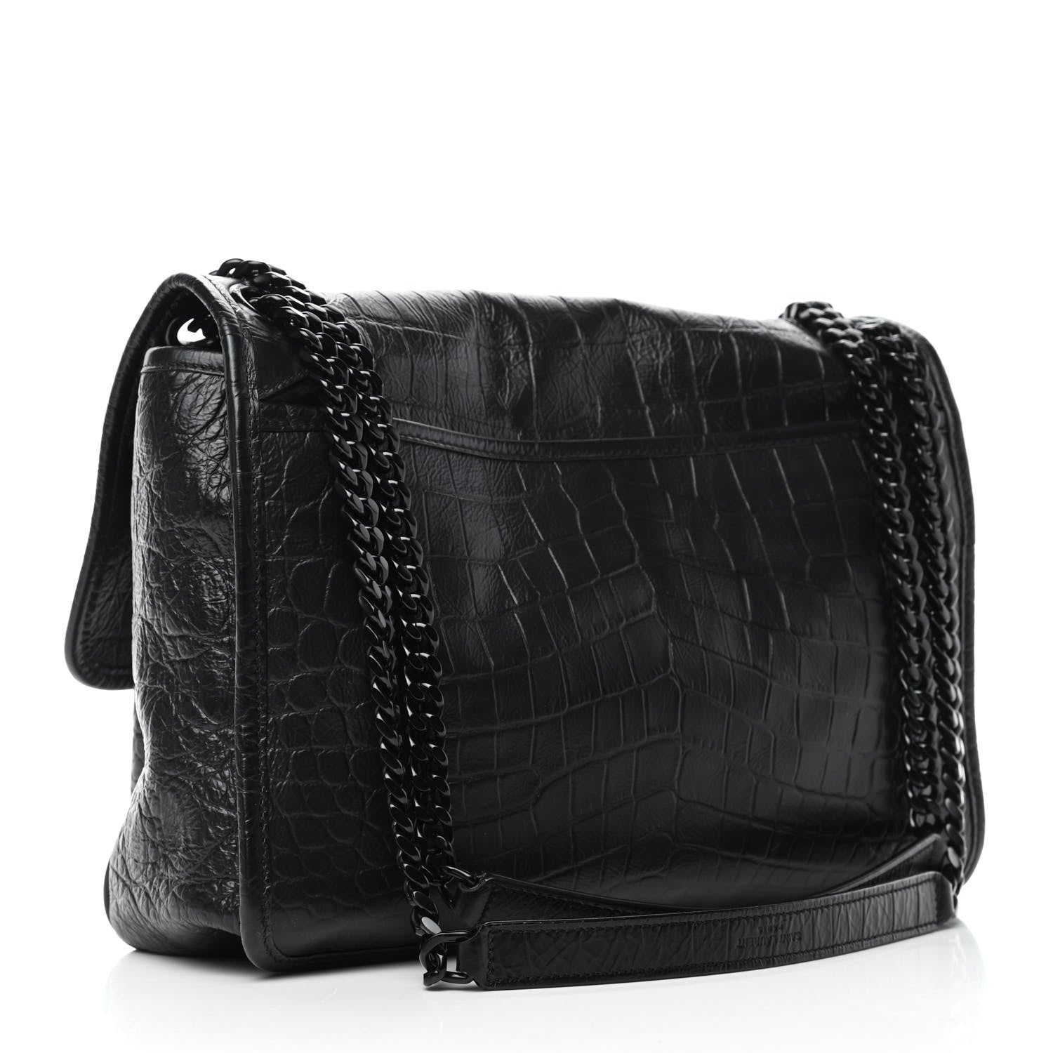 Saint Laurent Crocodile Embossed Lambskin Monogram Medium Niki Chain Satchel Black 2 of 4