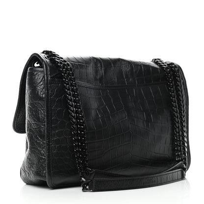 Saint Laurent Crocodile Embossed Lambskin Monogram Medium Niki Chain Satchel Black 2 of 4