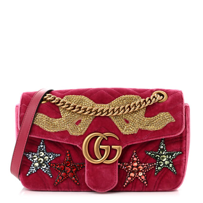 Gucci Velvet Matelasse Bow Embroidered Small GG Marmont Shoulder Bag Raspberry Rose 1 of 10