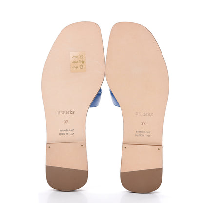 Hermes Calfskin Oran Sandals 37 Bleu Zanzibar 8 of 9