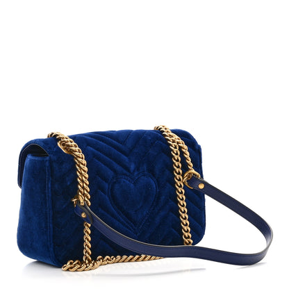 Gucci Velvet Matelasse Small GG Marmont Shoulder Bag Cobalt Blue 3 of 10