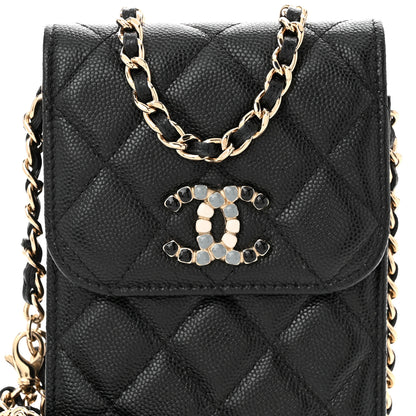 Chanel Caviar Quilted Crystal CC Airpods Pro and Phone Case With Chain Black 8 of 12