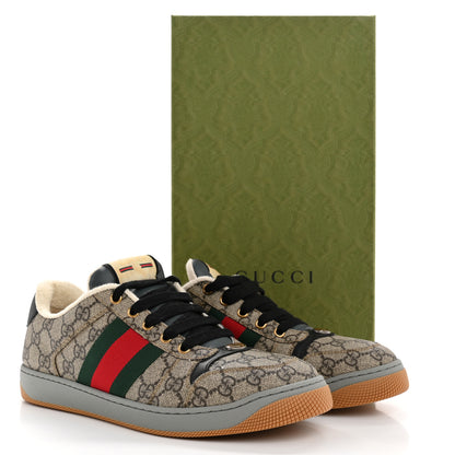 Gucci GG Supereme Monogram Miro Soft Calfskin Web Mens Screener Sneakers 8.5 Beige Ebony Black New Platinum 10 of 10