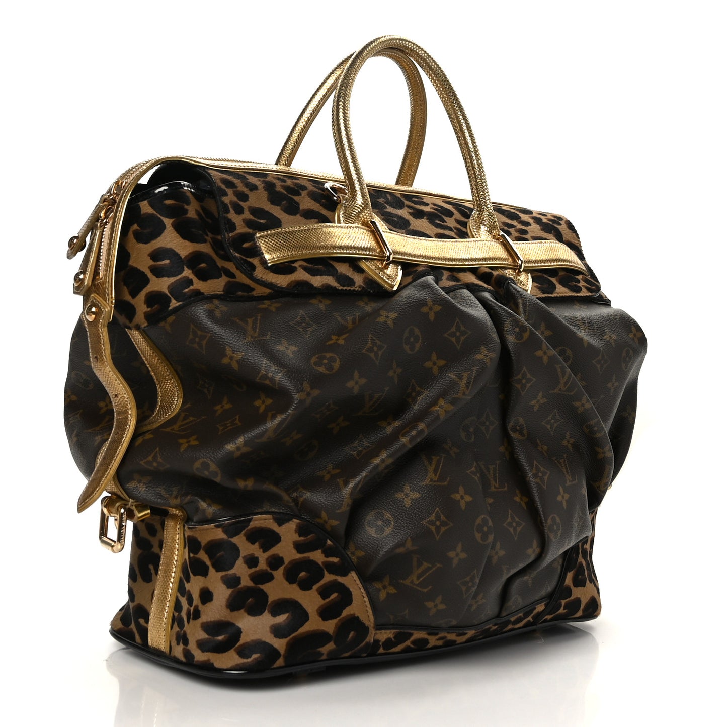 Monogram Leopard Pleated Steamer Bag