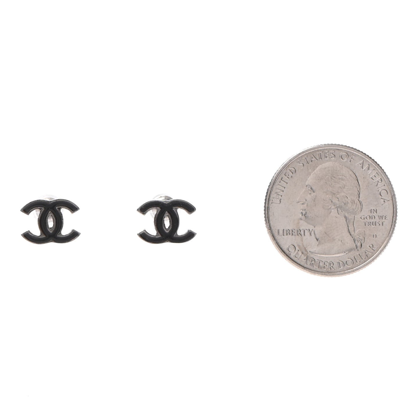 Enamel CC Stud Earrings Black Silver