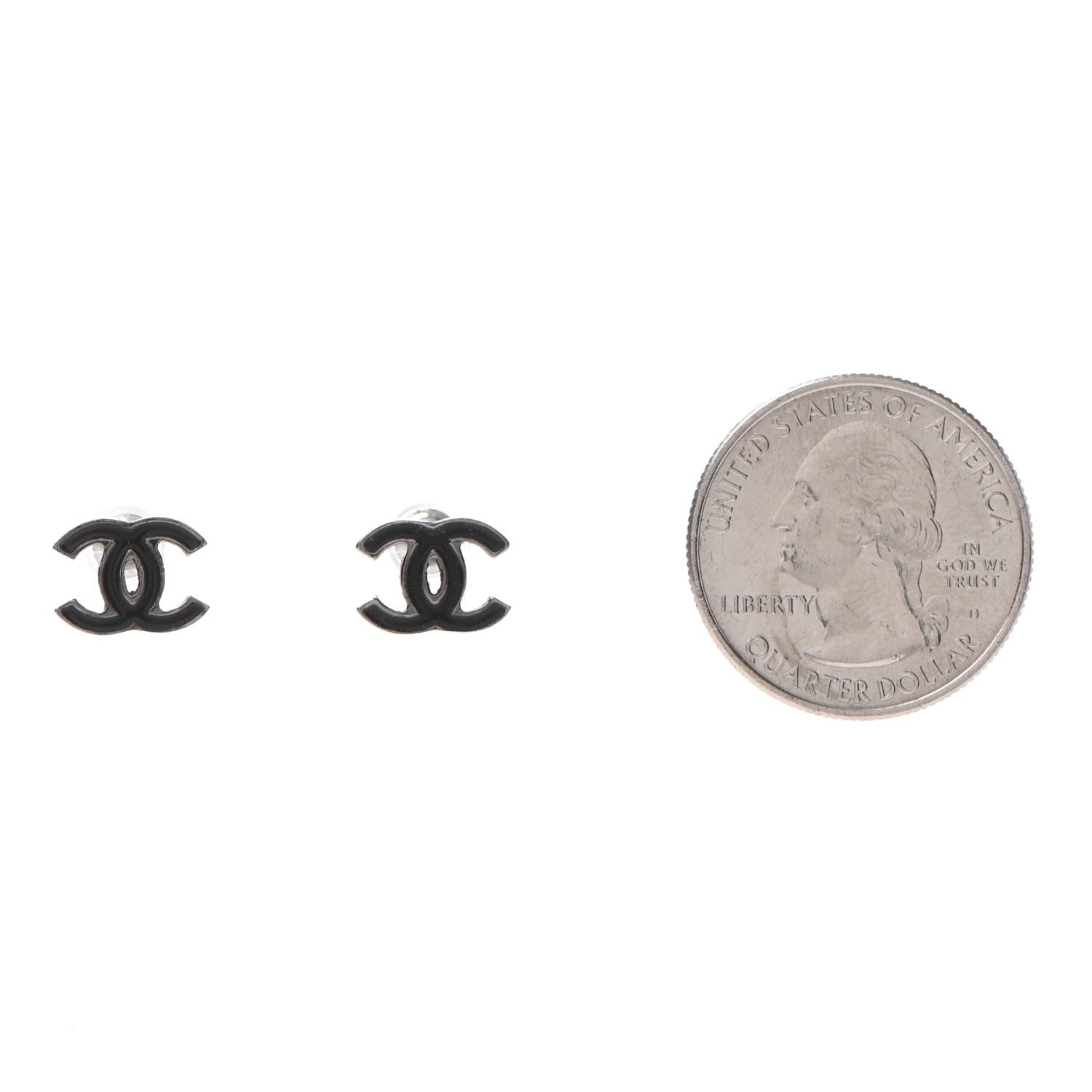 Chanel Enamel CC Stud Earrings Black Silver 2 of 4