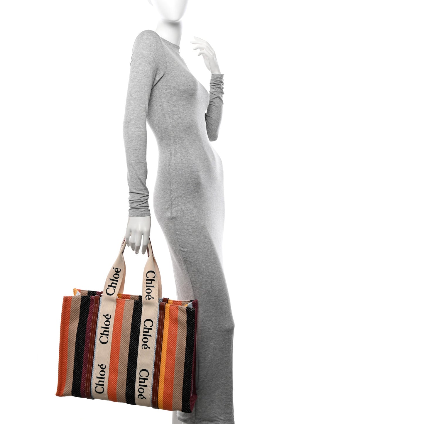 Cotton Calfskin Large Woody Striped Tote Multicolor