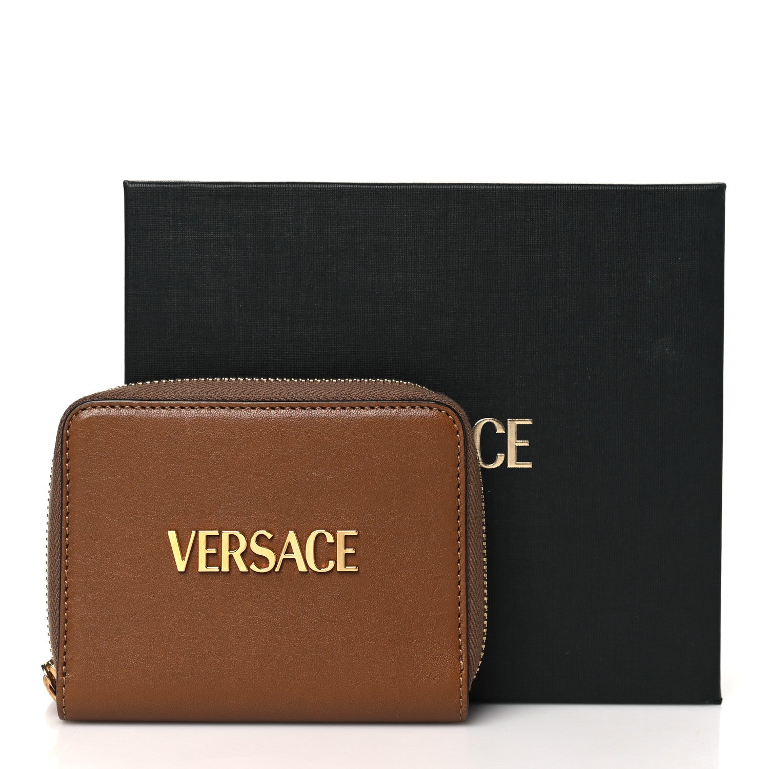 Versace Calfskin Compact Tag Wallet Brown 7 of 7
