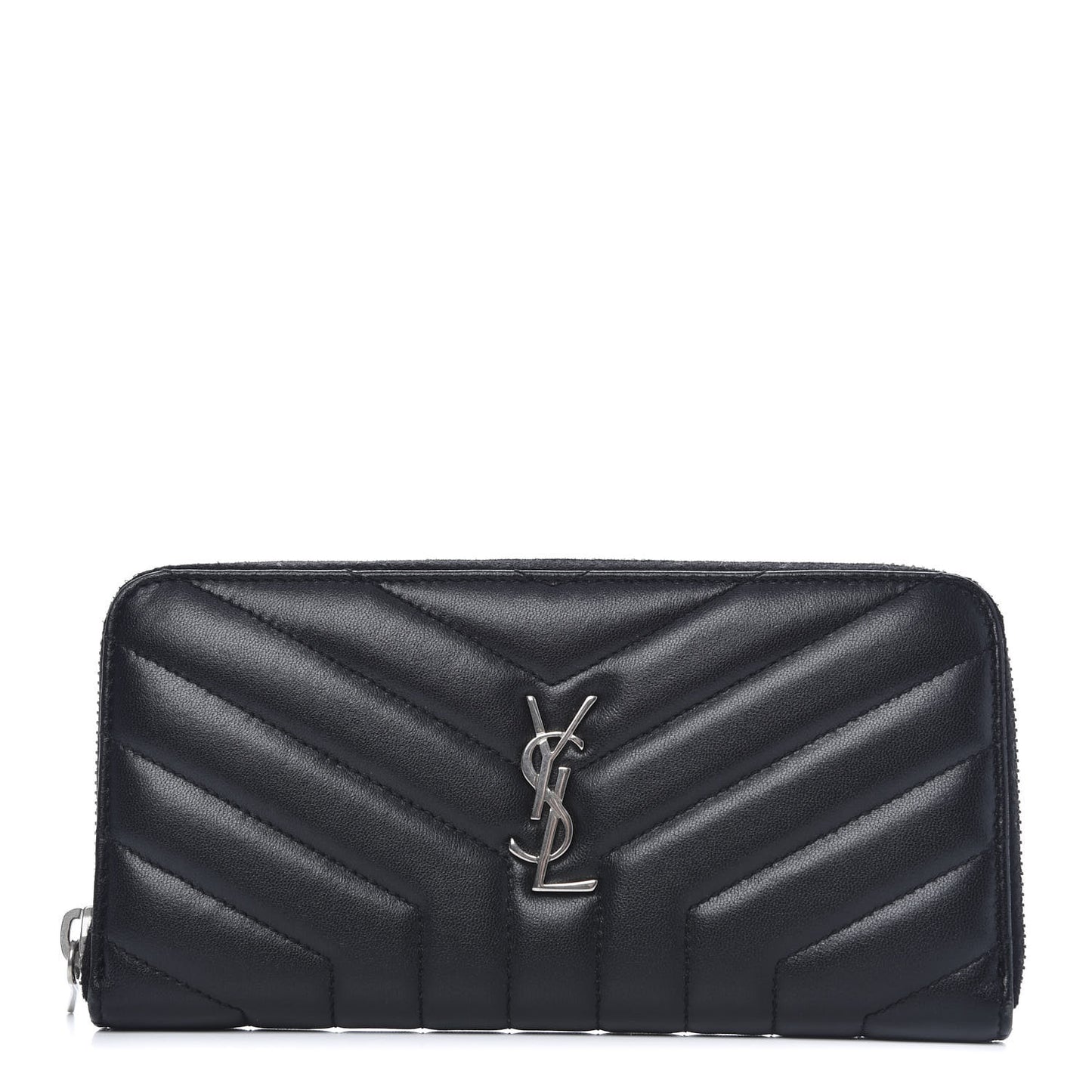 Calfskin Matelasse Chevron Monogram Zip Around Wallet Black