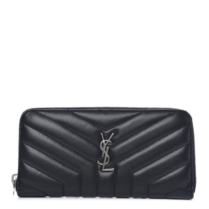 Saint Laurent Calfskin Matelasse Chevron Monogram Zip Around Wallet Black 1 of 8