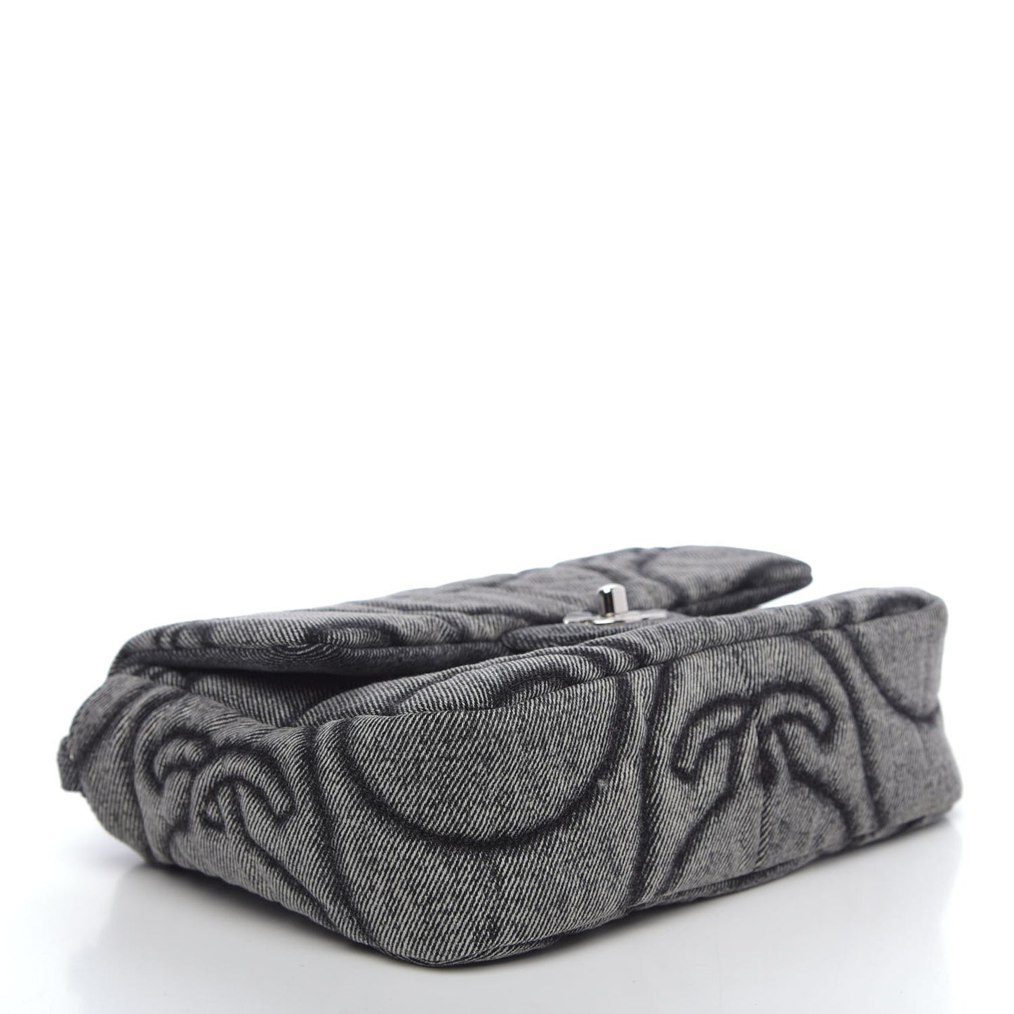 Denim Embossed CC Logo Print Mini Single Flap Black