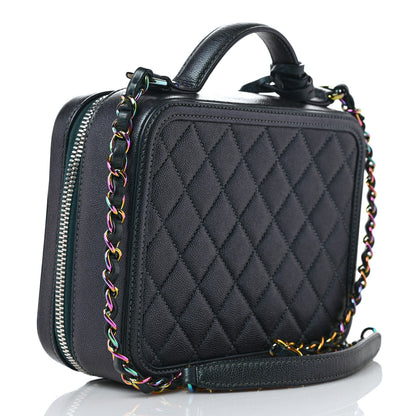 Chanel Iridescent Caviar Quilted Medium CC Filigree Vanity Case Dark Turquoise 3 of 9