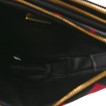 Prada Jacquard Calfskin Triangolo Symbole Embroidered Mini Triangle Double Bag Black Ciliegia 5 of 9