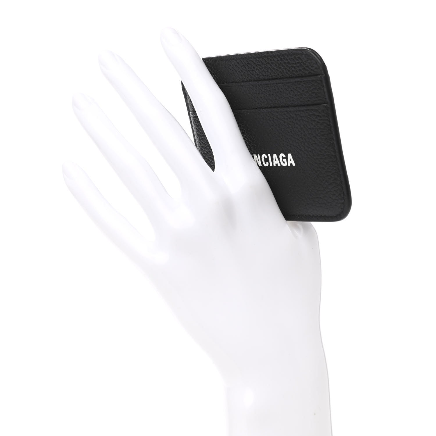 Balenciaga Grained Calfskin Logo Cash Rounded Card Holder Black White 2 of 8