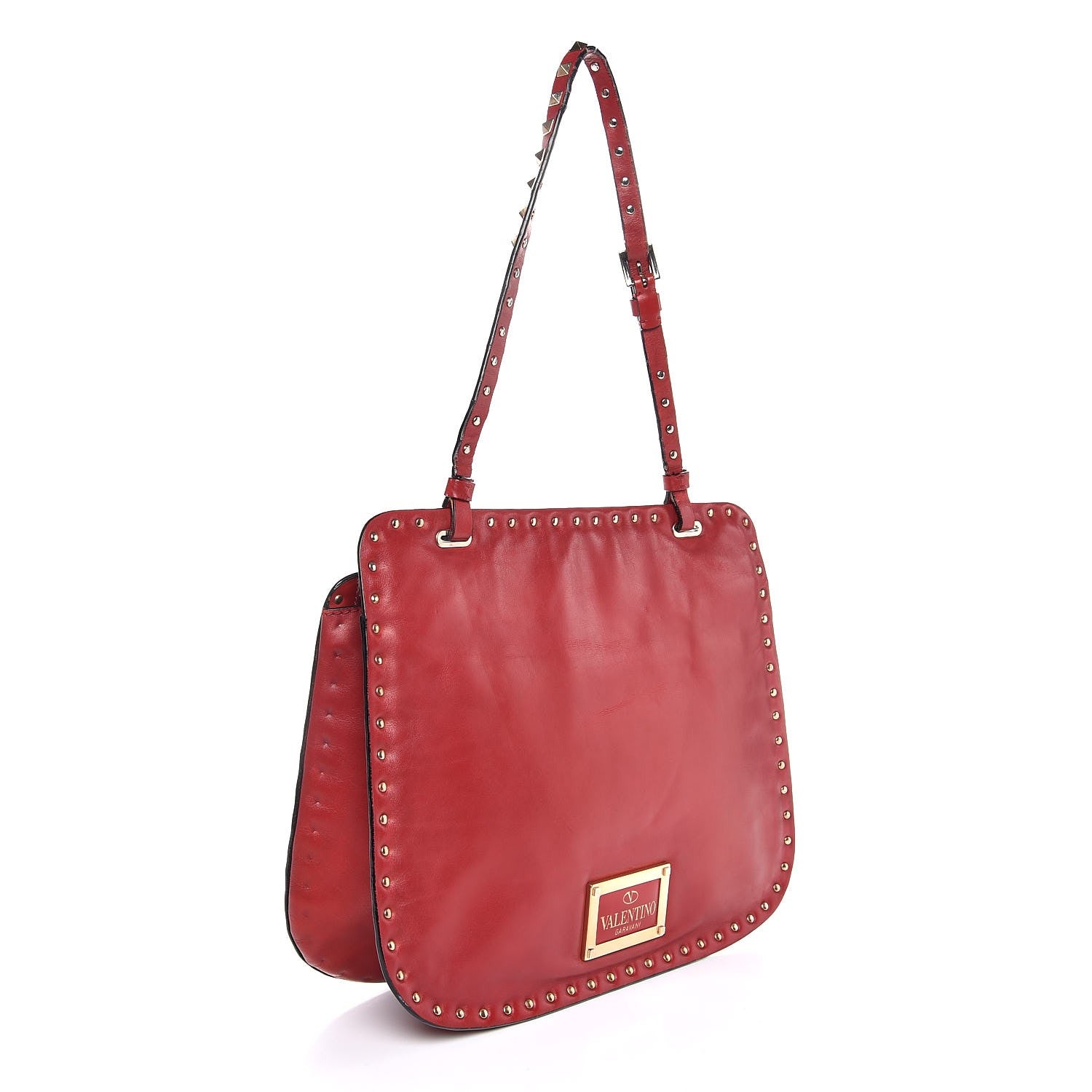 Valentino Garavani Vitello Rockstud Shoulder Satchel Red 3 of 7