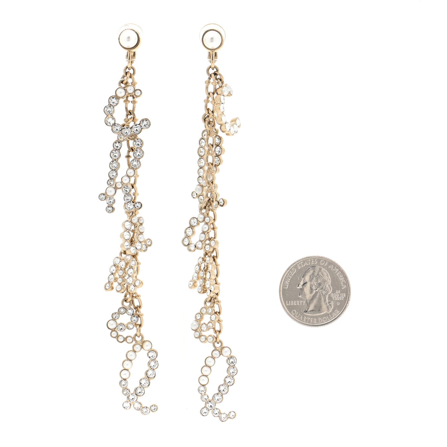 Crystal Pearl Drop Letter Earrings Gold