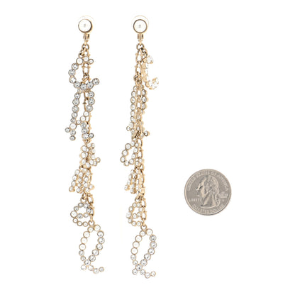 Chanel Crystal Pearl Drop Letter Earrings Gold 2 of 4