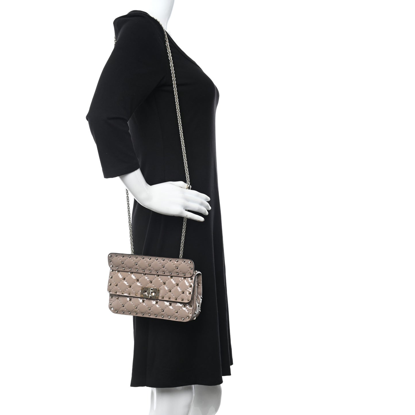 Nappa Small Rockstud Spike Shoulder Bag Poudre