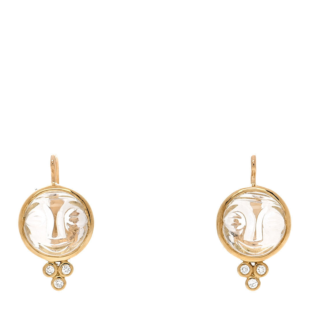 Temple St. Clair 18K Yellow Gold Diamond Rock Crystal Small Celestial Moonface Earrings 1 of 4