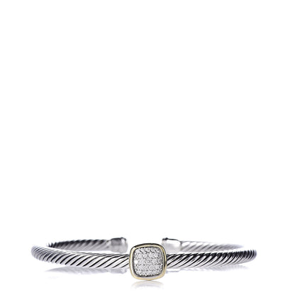 David Yurman Sterling Silver 18K Yellow Gold Diamond 4mm Cable Classics Station Bracelet 1 of 4