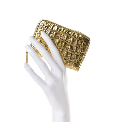 Chanel Metallic Calfskin Crocodile Embossed Cocodile Zip Coin Case Gold 2 of 8