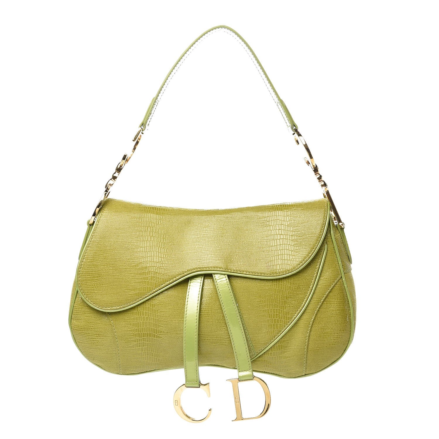 Christian Dior Lizard Double Saddle Bag Green 1 of 9
