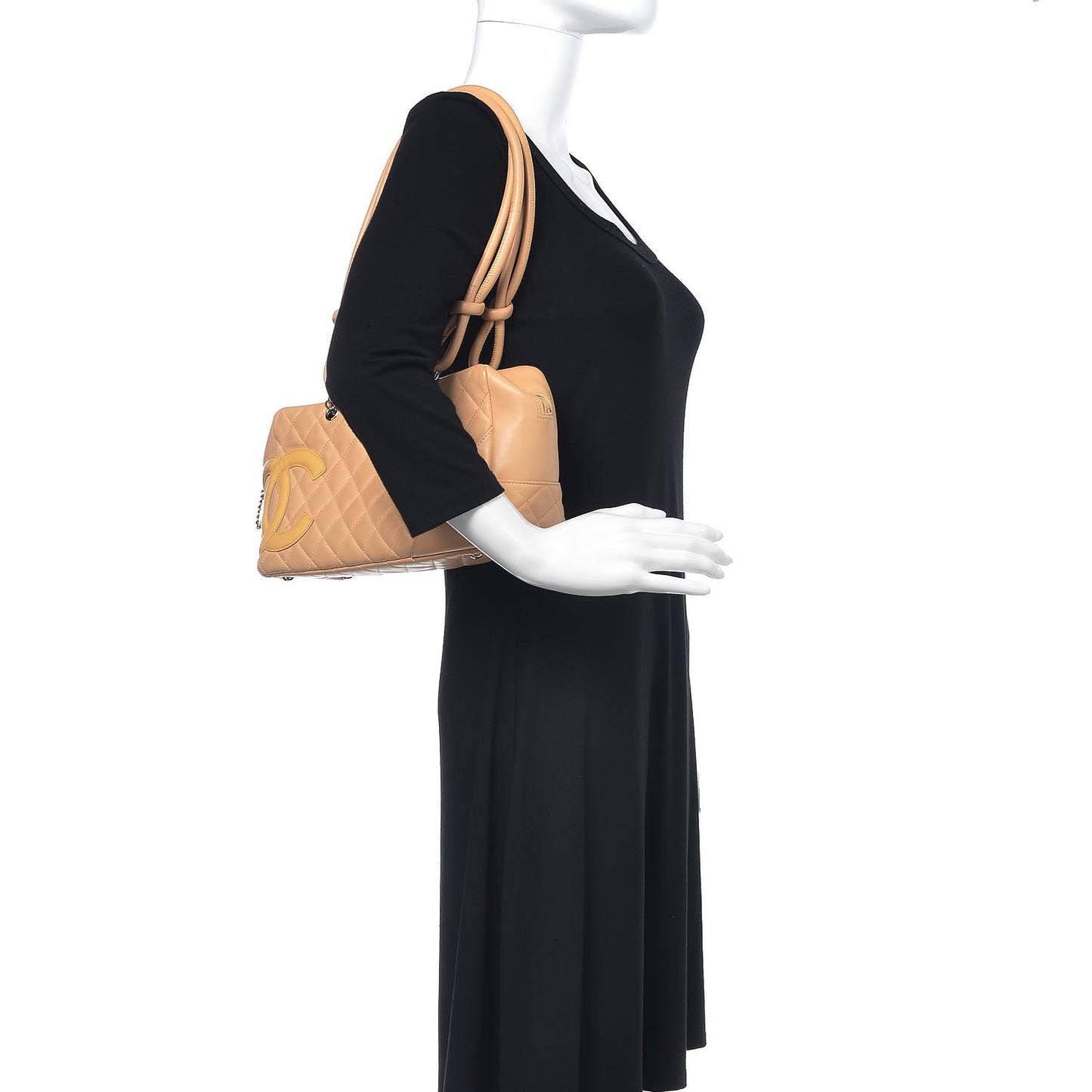 Calfskin Quilted Cambon Quilted Large Bowler Beige