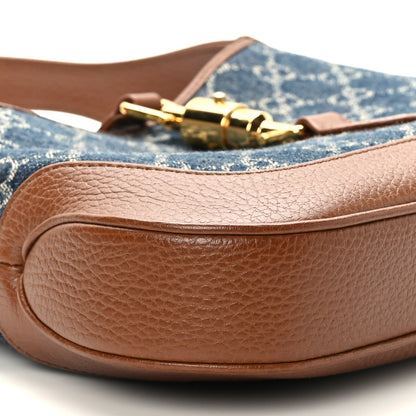 Gucci New Denim GG Monogram Calfskin Small Jackie 1961 Hobo Blue Tea Cuir 8 of 9