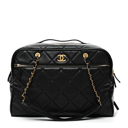 Chanel Shiny Grained Calfskin Quilted Travel Bowling Bag Black 1 of 10