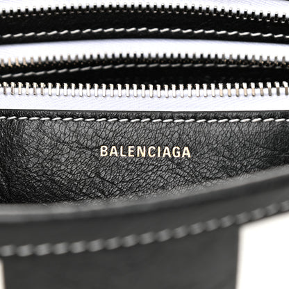 Balenciaga Agneau Arena Striped Patchwork Small Barbes Z Pouch with Handle Black White 7 of 11