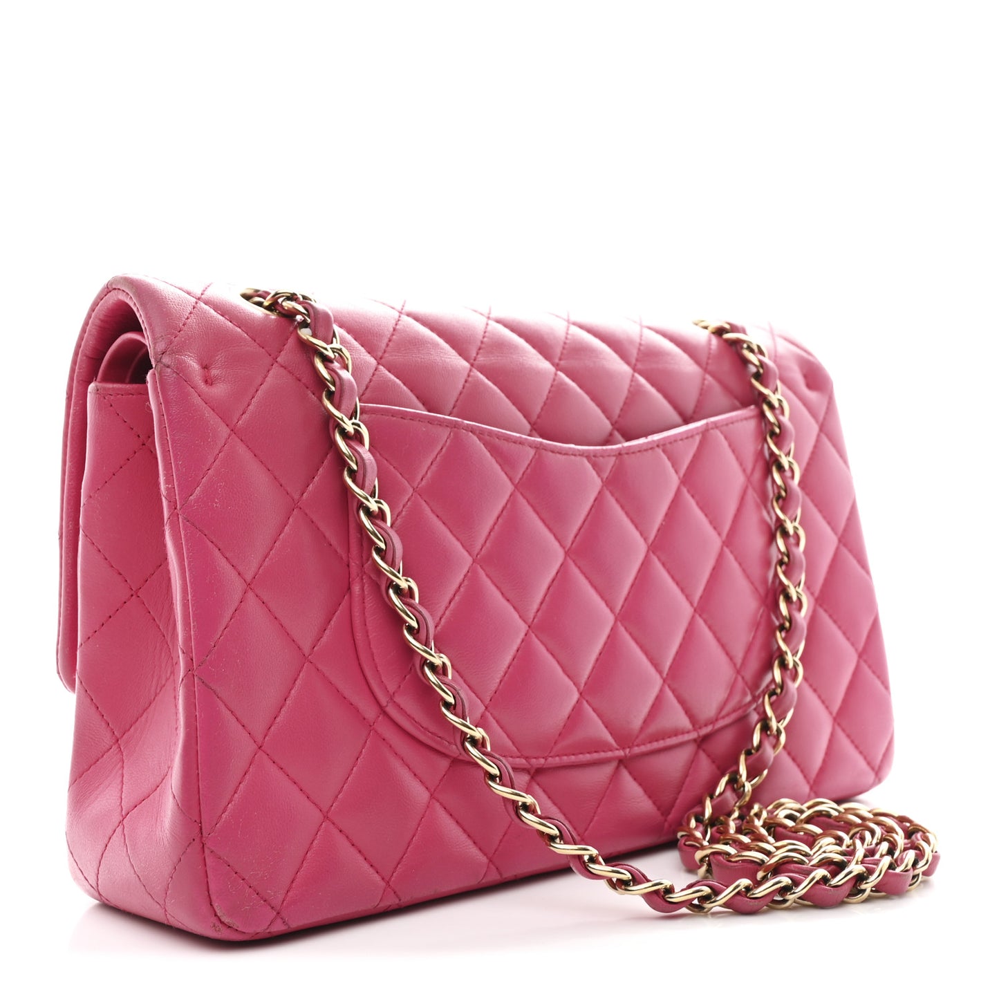 Lambskin Quilted Medium Double Flap Fuchsia