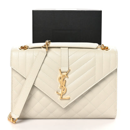 Saint Laurent Grain De Poudre Textured Mixed Matelasse Medium Triquilt Monogram Satchel Crema Soft 10 of 10
