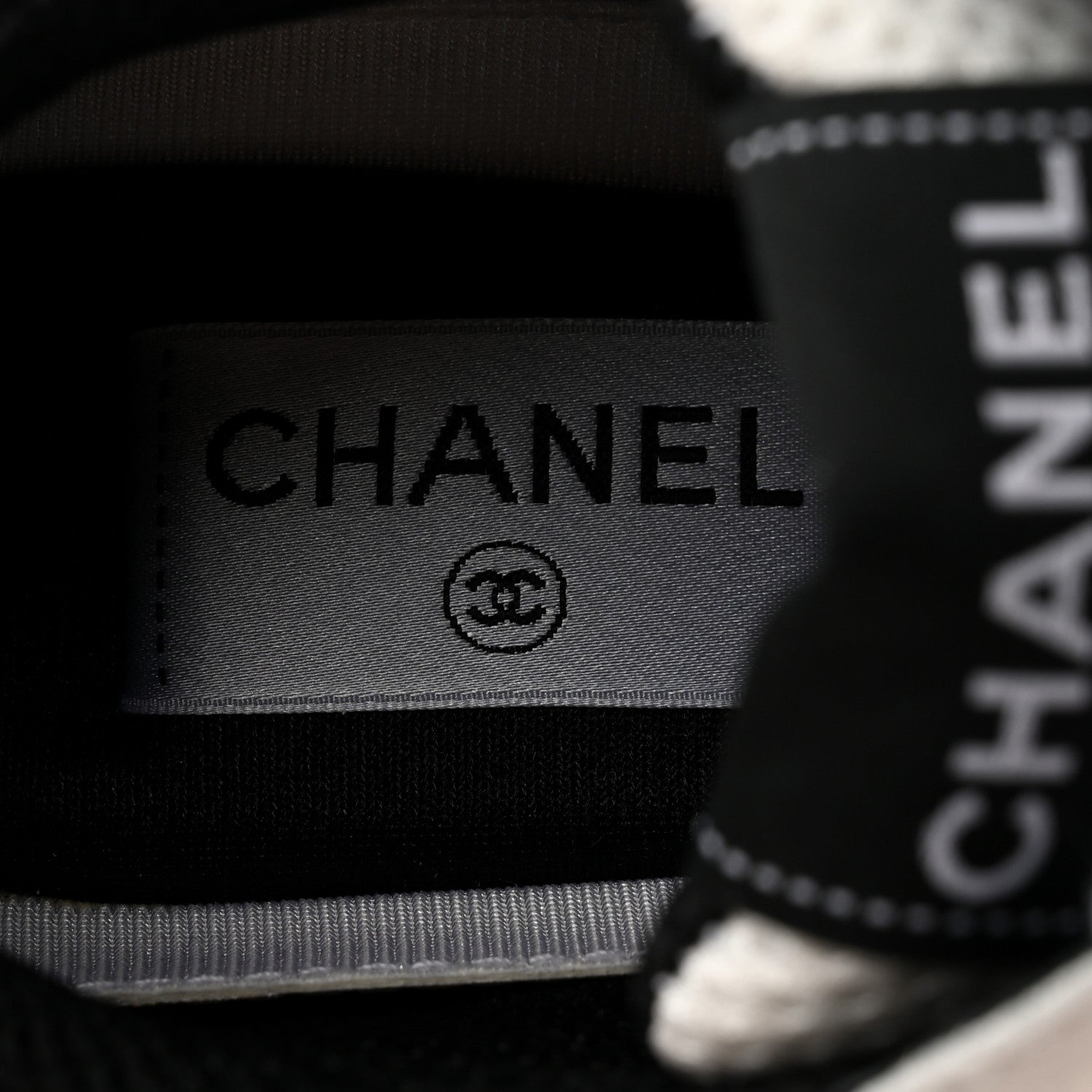 Chanel Mesh Suede Calfskin Grained Calfskin Womens CC Sneakers 37.5 White Black 6 of 9