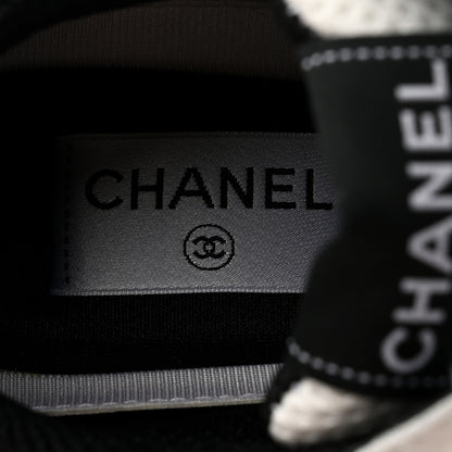 Chanel Mesh Suede Calfskin Grained Calfskin Womens CC Sneakers 37.5 White Black 6 of 9