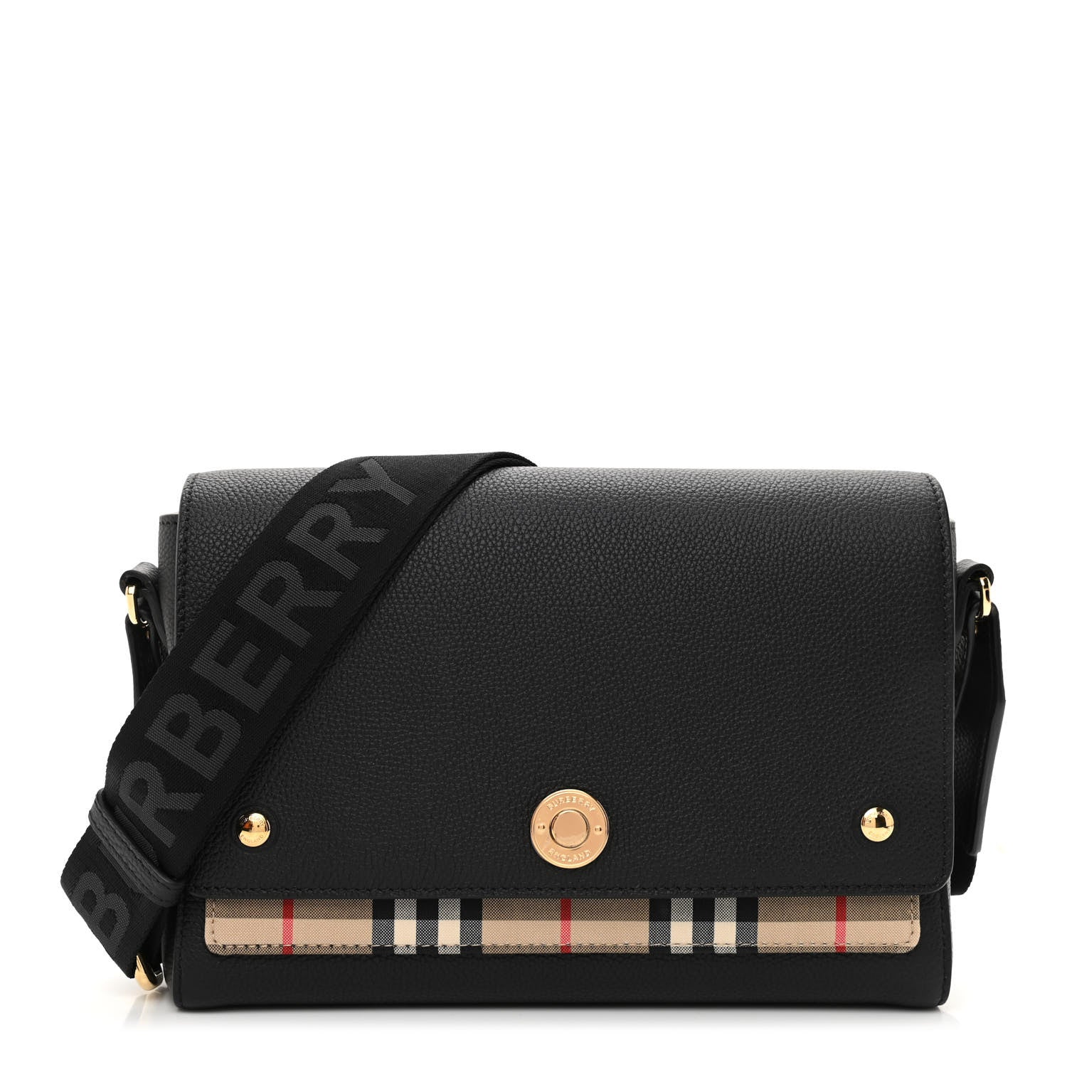 Burberry Grainy Calfskin Vintage Check Note Crossbody Bag Black 1 of 7