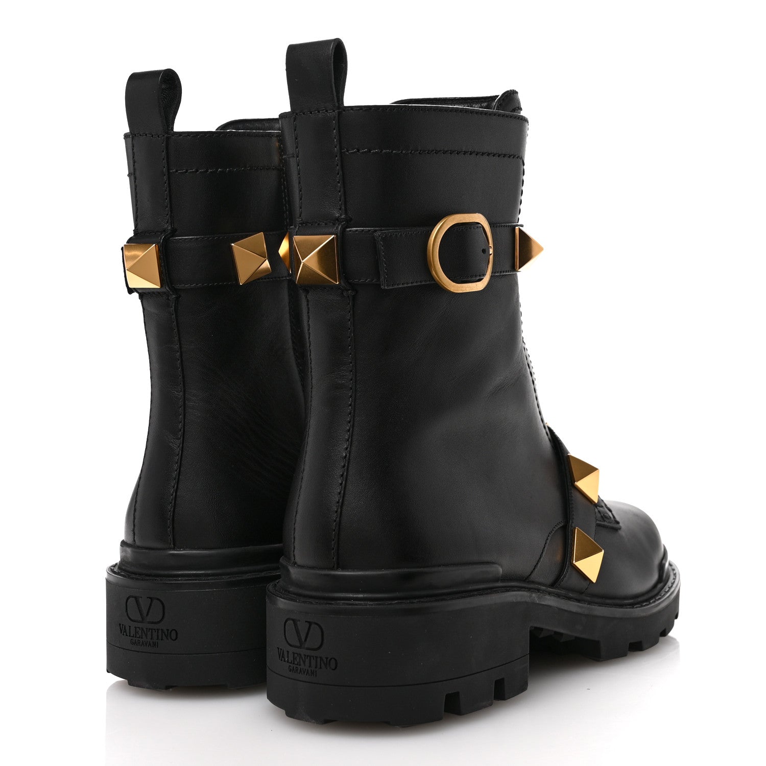 Valentino Garavani Calfskin Roman Stud 20/40mm Combat Boots 40 Black 5 of 10