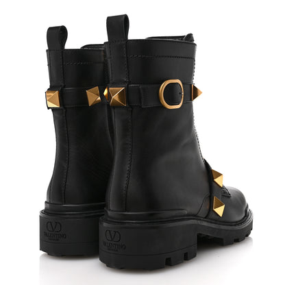 Valentino Garavani Calfskin Roman Stud 20/40mm Combat Boots 40 Black 5 of 10