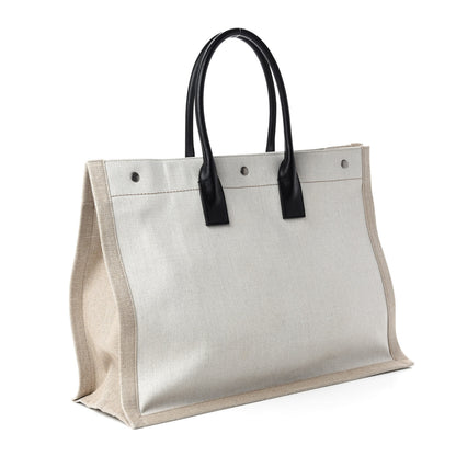 Saint Laurent Linen Calfskin Rive Gauche Tote Optic White 3 of 12