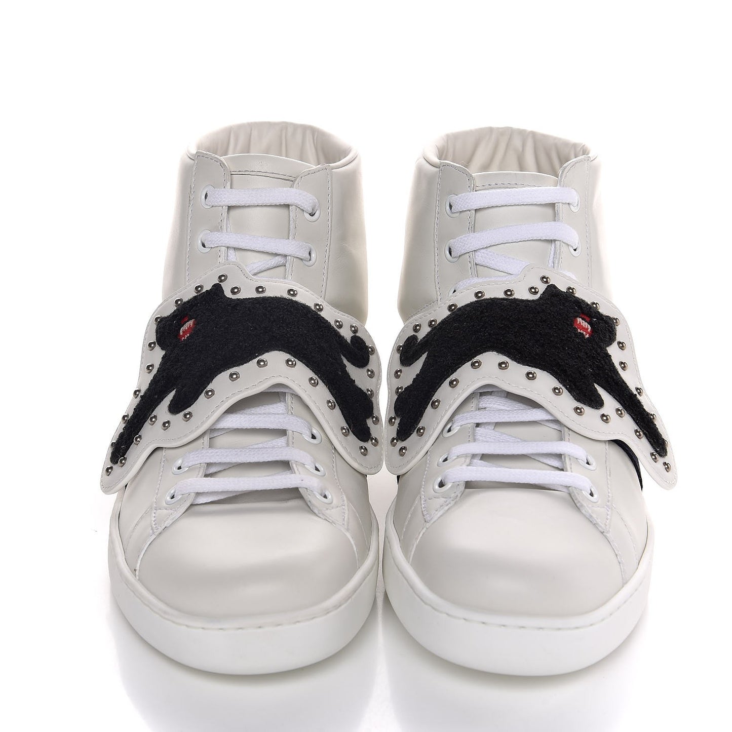 Calfskin Web Panther Embroidered Mens Ace High Top Sneakers 8.5 White