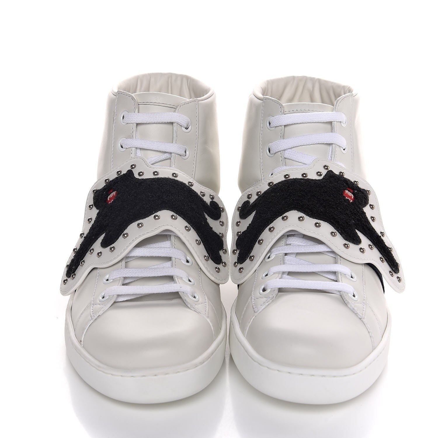 Gucci Calfskin Web Panther Embroidered Mens Ace High Top Sneakers 8.5 White 2 of 9