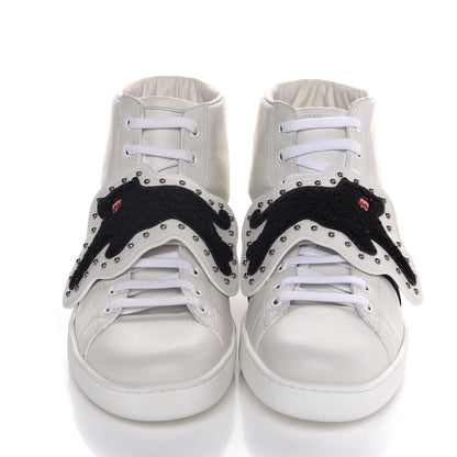 Gucci Calfskin Web Panther Embroidered Mens Ace High Top Sneakers 8.5 White 2 of 9