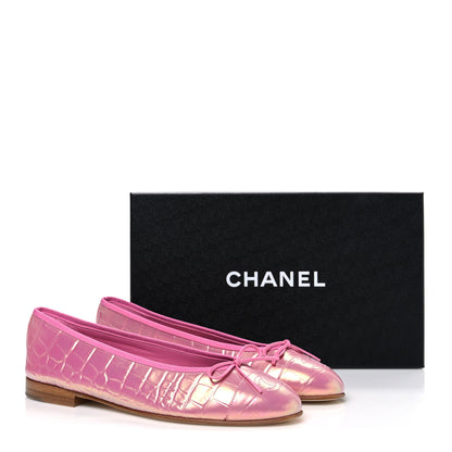 Chanel Iridescent Calfskin Crocodile Embossed Ballerina Flats 40 Pink 11 of 11