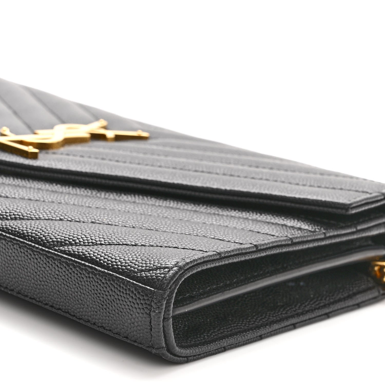 Saint Laurent Grain De Poudre Matelasse Chevron Monogram Chain Wallet Black 9 of 11