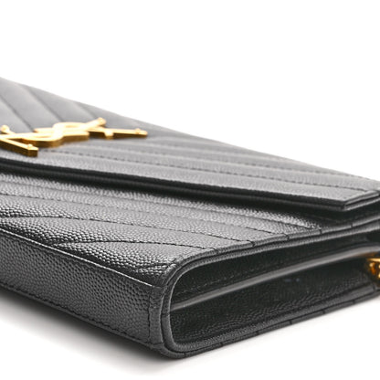 Saint Laurent Grain De Poudre Matelasse Chevron Monogram Chain Wallet Black 9 of 11