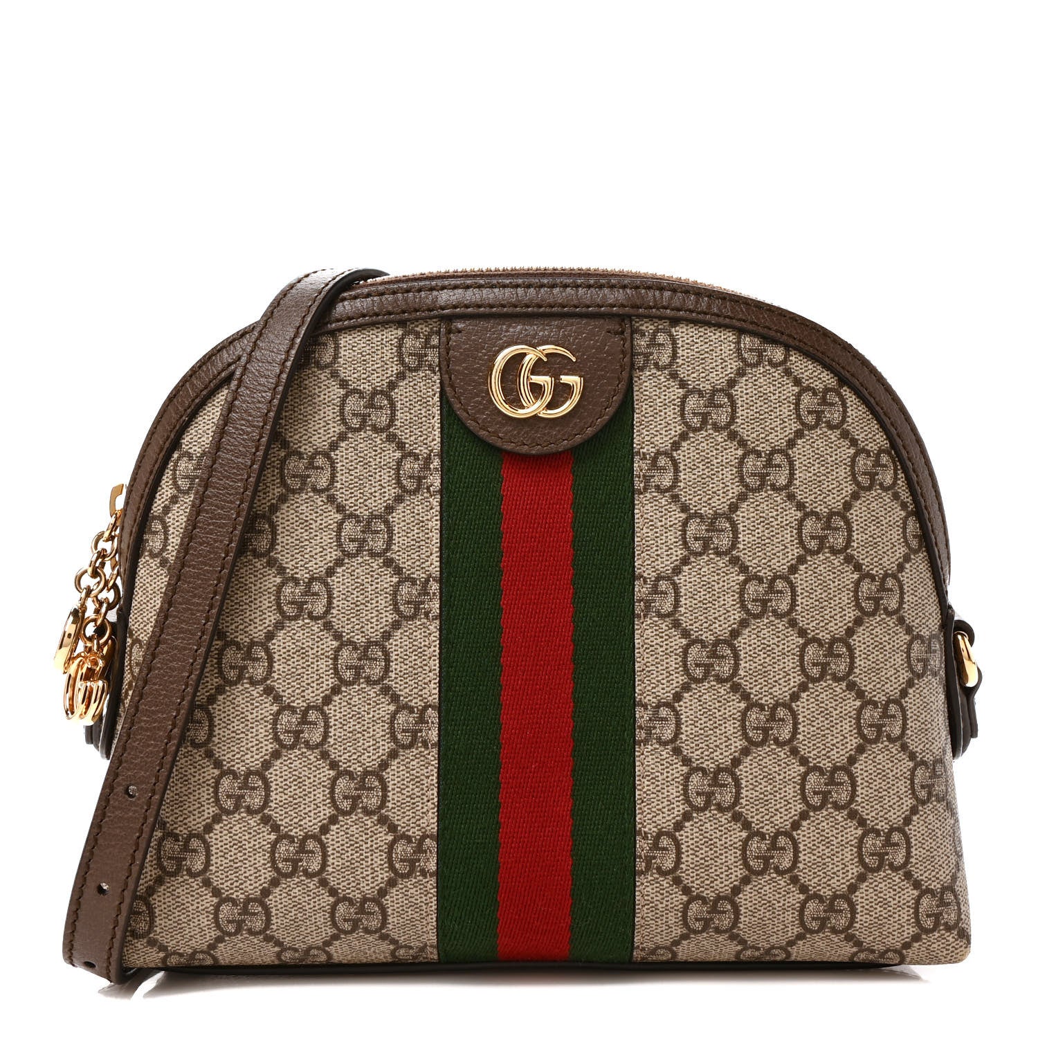 Gucci GG Supreme Monogram Textured Dollar Calfskin Web Small Ophidia Dome Shoulder Bag Beige Ebony New Acero 1 of 11