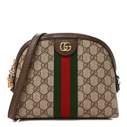 Gucci GG Supreme Monogram Textured Dollar Calfskin Web Small Ophidia Dome Shoulder Bag Beige Ebony New Acero 1 of 11