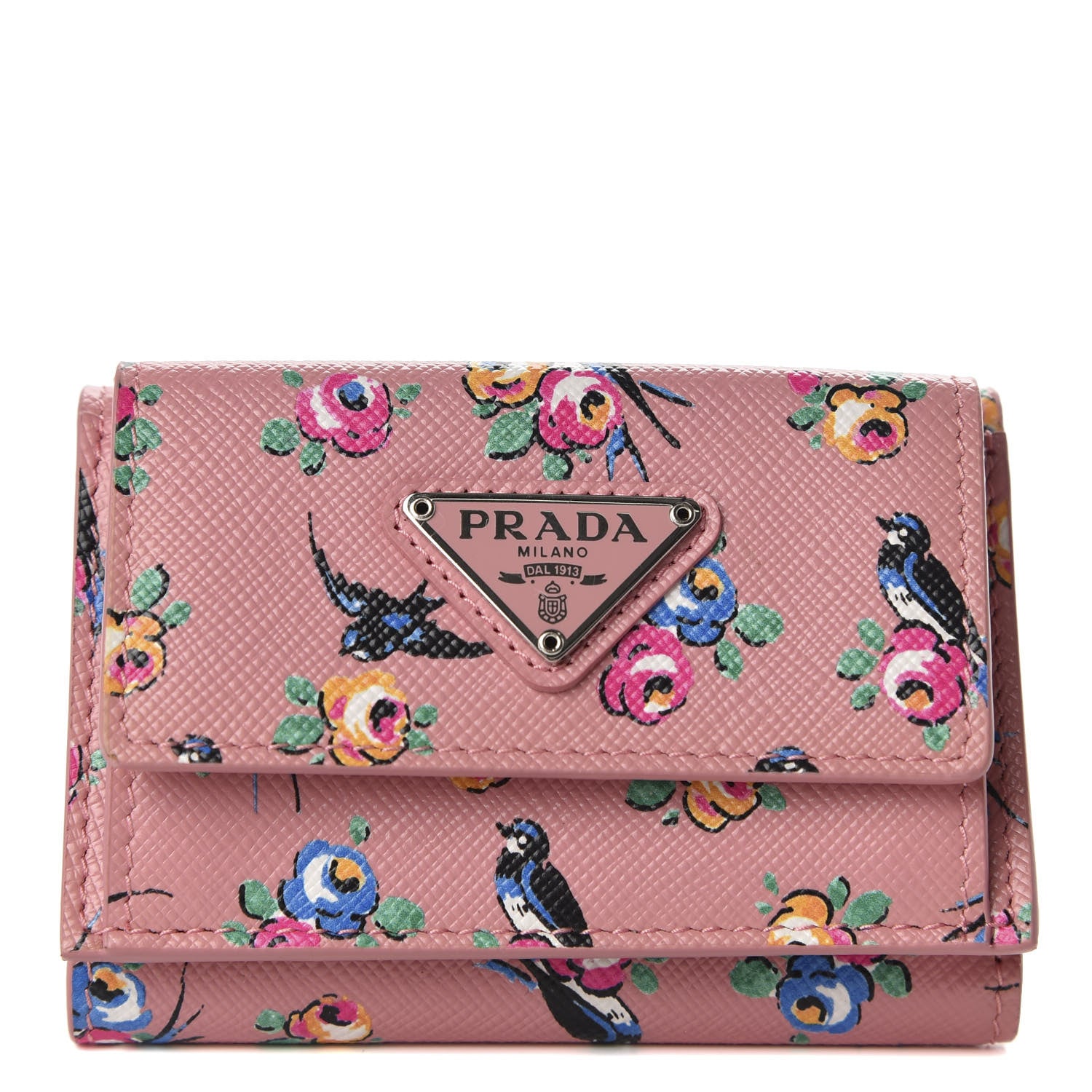 Prada Saffiano Small Swallow Tri-Fold Wallet Petalo 1 of 7