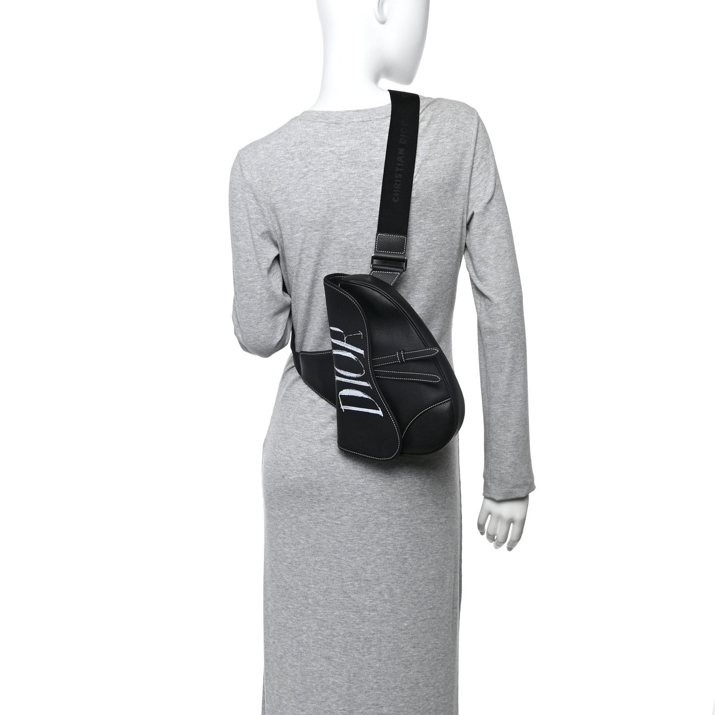 X SHAWN STUSSY Grained Calfskin Saddle Bag Black