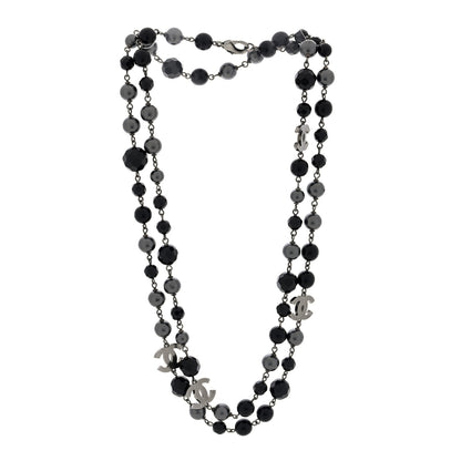 Chanel Pearl Bead Enamel CC Long Necklace Silver Black Grey 3 of 5